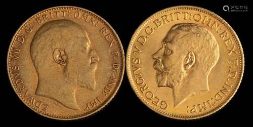 An Edward VII gold sovereign,: 1907; and a George V gold Sov...