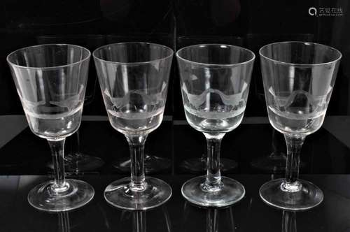 Set of ten good quality wine glasses with engraved sporting ...