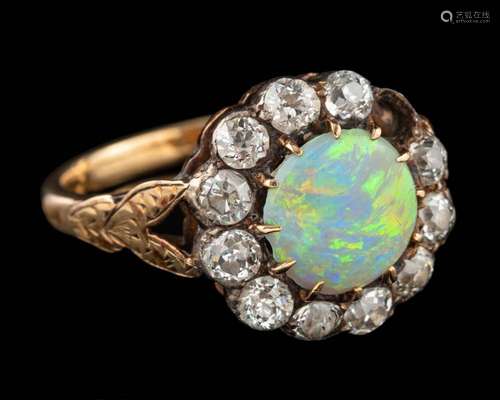 An opal and diamond ring,