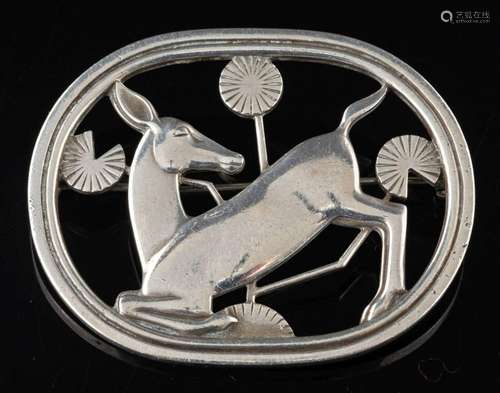 A silver deer brooch by Georg Jensen,: design no.