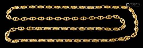 A gold coloured chain,: composed of textured anchor links, s...