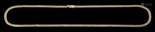 A gold coloured necklace,: composed of flattened curb links,...