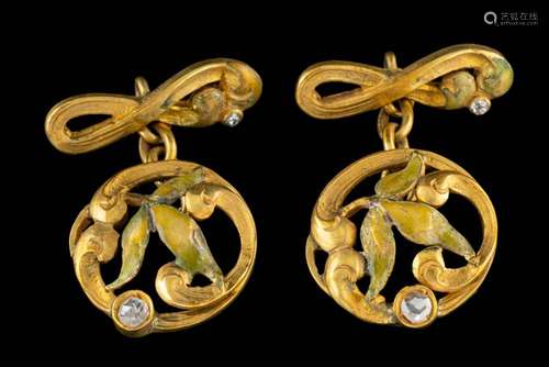 A pair of enamel and diamond cufflinks,