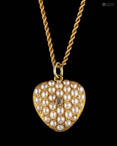 A half pearl and diamond pendant,