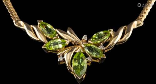 A peridot and diamond necklace,