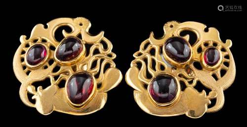 A pair of garnet ear studs,: possibly by Domingo De La Cueva...