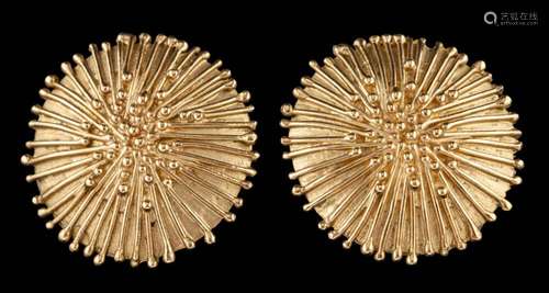 A pair of 9 carat gold sea urchin ear clips by Jane Watling,