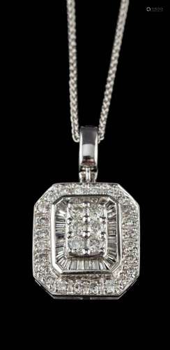 A diamond pendant,: the rectangular panel set with brilliant...