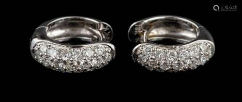 A pair of diamond hoop earrings,: set with brilliant cut dia...