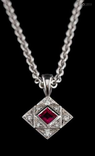 A ruby and diamond pendant by Victoria Buckley,