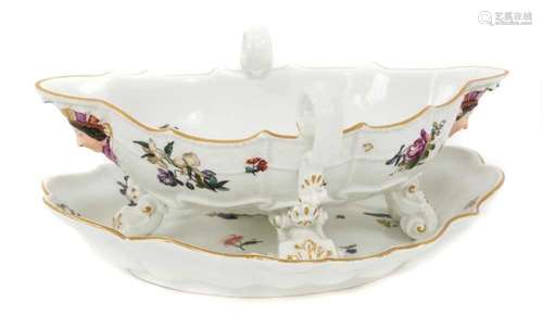 19th century Meissen porcelain double-handled sauce boat and...