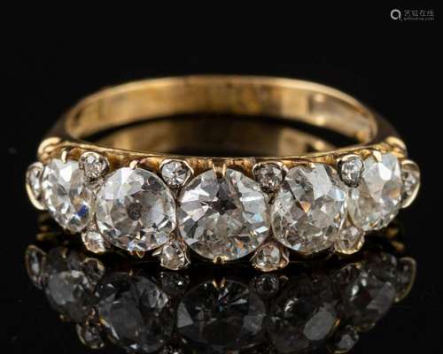 A diamond ring,: set with five old brilliant cut diamonds, a...