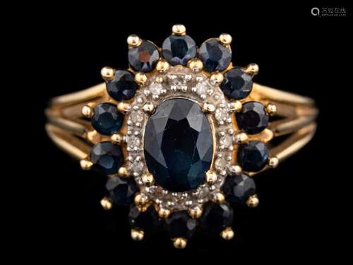 A sapphire and diamond cluster ring,