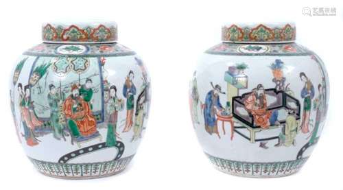 Fine pair of Chinese famille verte porcelain ginger jars and...