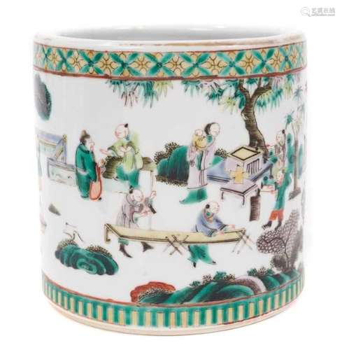 Chinese famille verte brush pot