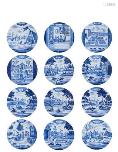 Rare set of twelve Dutch month of the year dishes