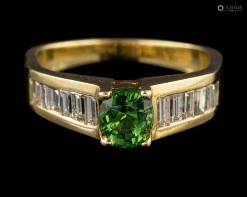 A tsavorite garnet and diamond ring,