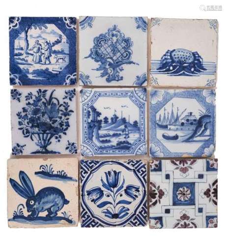 Nine delft tiles