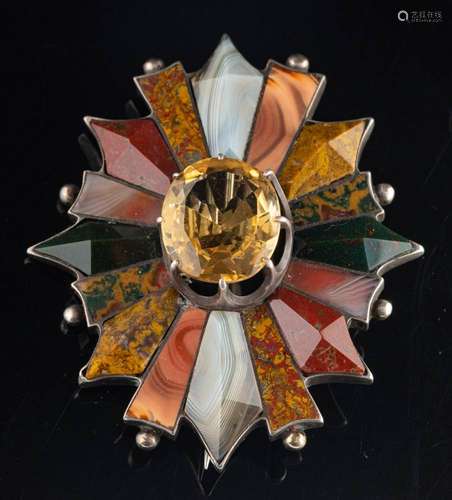 A late 19th century Scottish citrine and hardstone brooch,: ...