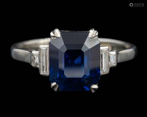 An Art Deco sapphire and diamond ring,: the rectangular cut ...