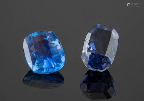 ! Two loose sapphires,: the first, a cushion shaped sapphire...