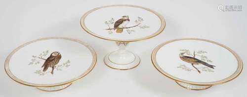 Three 19th century footed ornithological dishes