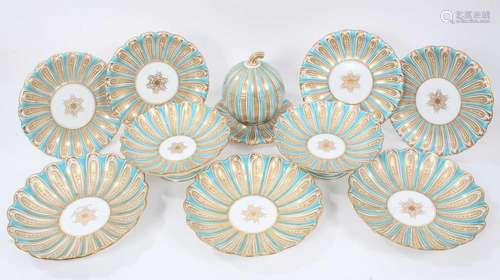 19th century Davenport porcelain dessert service on turquois...