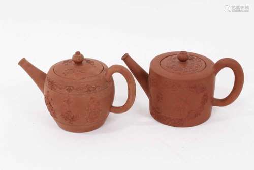 Two Staffordshire redware small teapots and covers, circa 17...