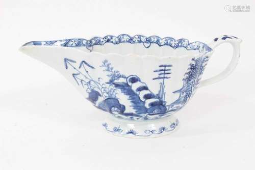 A Bow large sauce boat, painted in blue with the Desirable R...