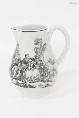 A Worcester milk jug, printed by Robert Hancock with Lady Wa...