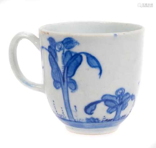 An early Bow blue and white coffee cup, circa 1750