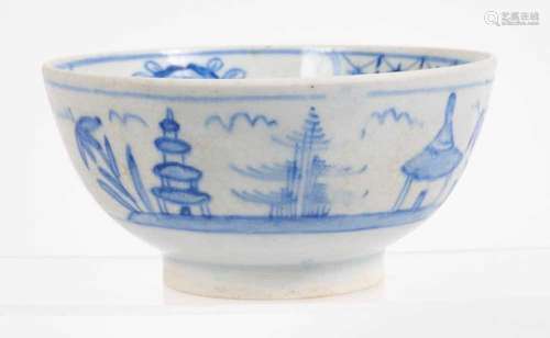 A rare very early Bow blue and white bowl, circa 1749-50