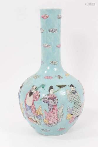 Chinese polychrome porcelain bottle vase, decorated in relie...