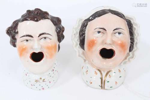 Two Victorian Staffordshire inkwells in the form of male and...