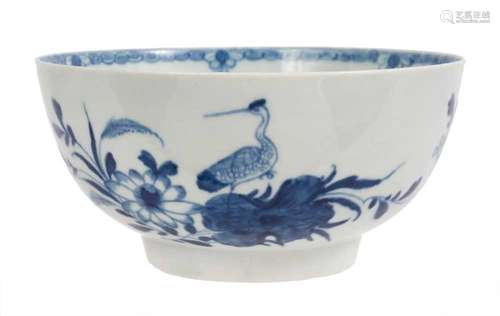 A rare Worcester blue and white bowl, in the Heron on a Flor...