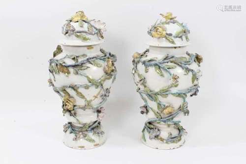 A rare pair of Italian faience vases and covers, circa 1760