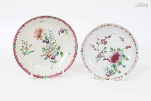 Two Liverpool saucers, decorated in Chinese famille rose sty...