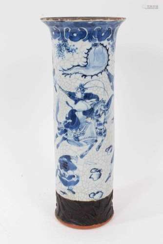 A Chinese blue and white cylindrical crackle ground vase