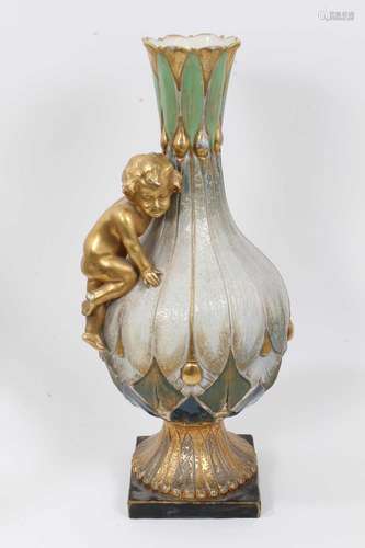 Large late 19th century Austrian Amphora porcelain vase