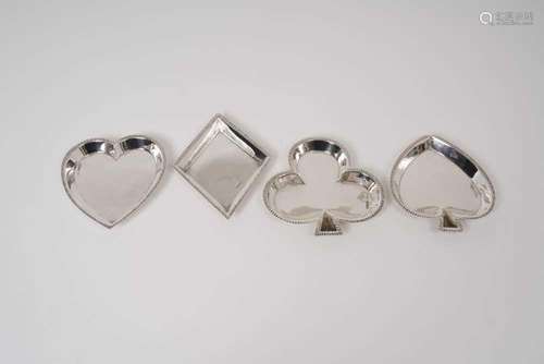 Set of four Edwardian silver ‘card game’ ashtrays