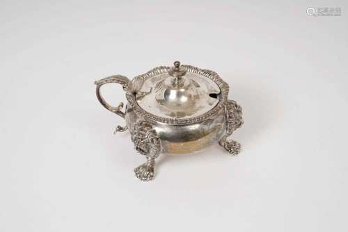 George V silver mustard pot of cauldron form, with gadrooned...