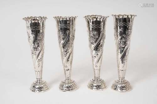 Set of four Victorian silver spill vases