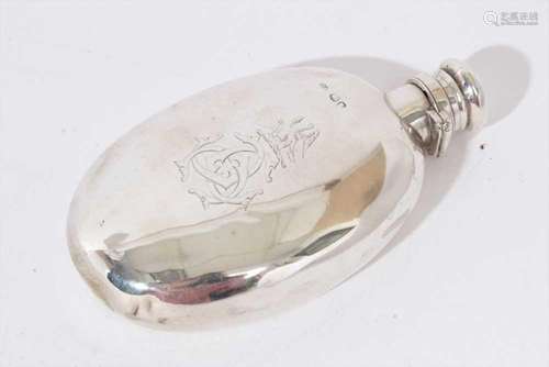 Victorian silver hip flask with engraved monogram and crest,...