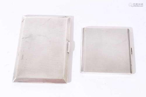 Two 1930s silver engine turned cigarette cases, 10ozs