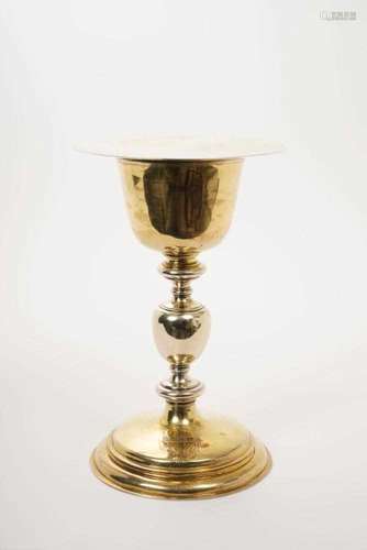 17th century Liège silver gilt chalice and paten, engraved t...