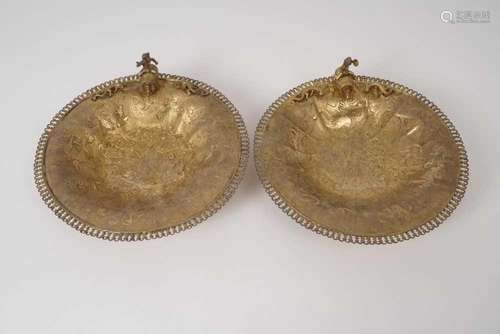 Pair of late 19th century Continental silver gilt dishes