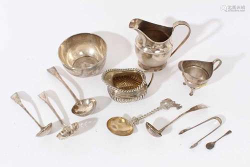 Three cream jugs silver bowl and various other silver