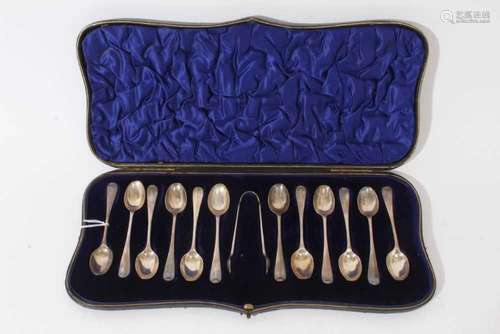 Cased set of twelve silver Hanoverian Rattail pattern coffee...