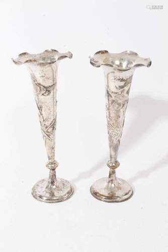 Pair of silver spill vases by Wang Hing