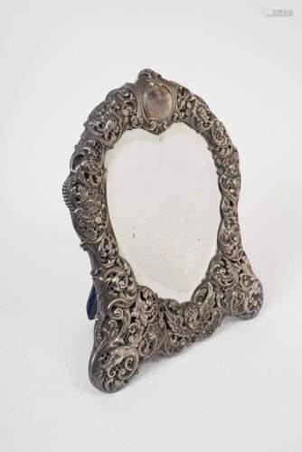 Edwardian silver mounted heart shaped table mirror